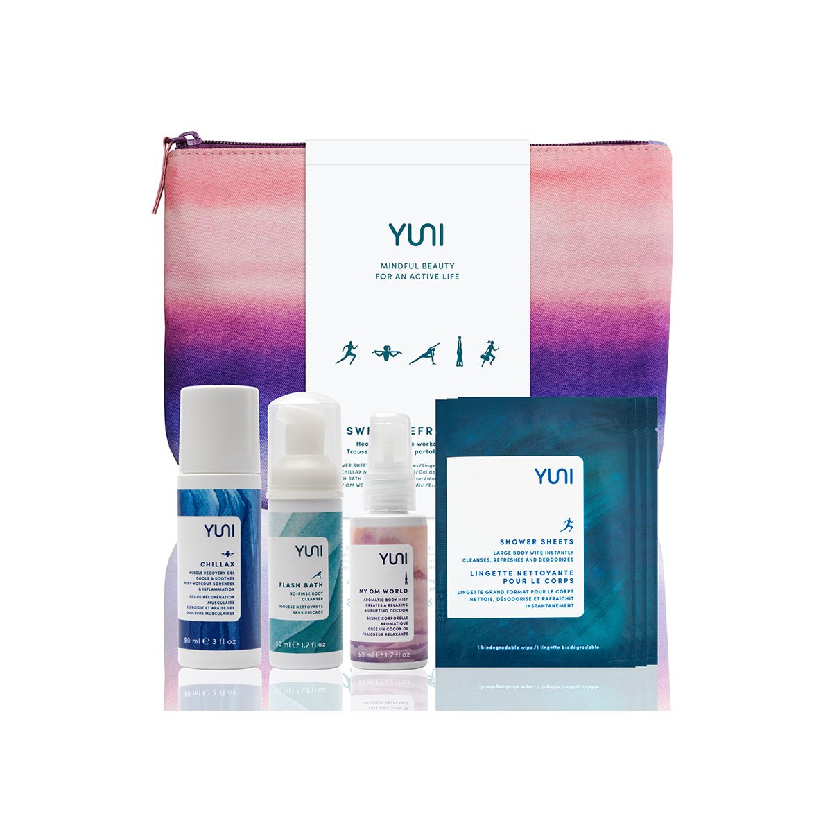 Yuni Sweat, Refresh, Go Travel Bag 4 travel sized items in a bag | Real Beauty Outlet