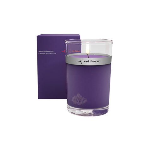 Red Flower Petal Topped Candle French Lavender 6 oz | Real Beauty Outlet