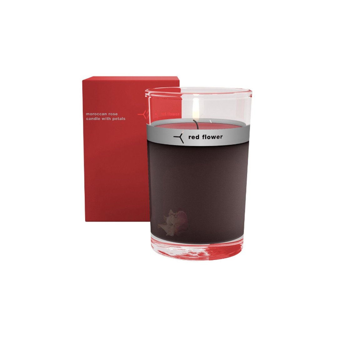 Red Flower Petal Topped Candle Moroccan Rose 6 oz. | Real Beauty Outlet